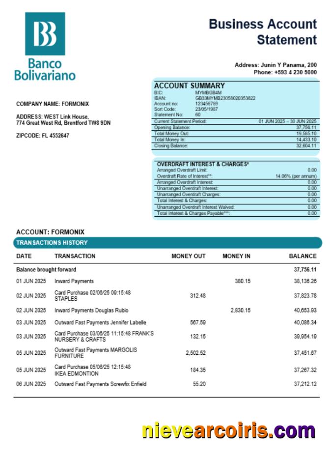 Banco Bolivariano company statement